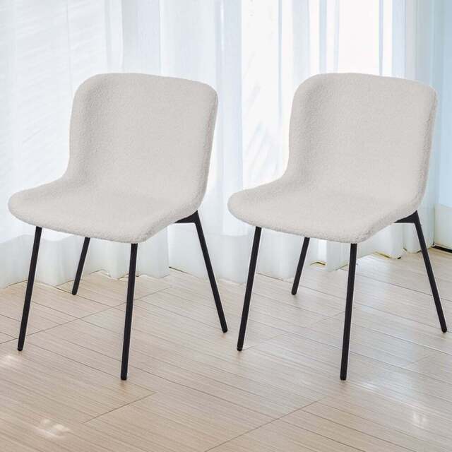H&O Direct Set of 2 Teddy Fur Dining Chair - Size: 78 x 48 x 54cm - White - Wilko - image 1