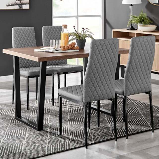 Furniturebox Solo Valera Wood Effect 4 Seater Dining Set Brown and Grey - Wilko - image 1