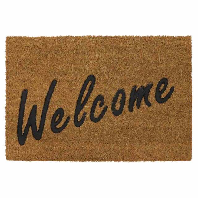 JVL Welcome Rubber Embossed PVC Coir Doormat 40 x x 60cm - Size: 45 x 60cm - Brown - JVL Homewares - Wilko - image 1