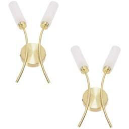 ValueLights Maya 2 Way Brushed Gold Curved Upright Reed Shaded LED Wall Light 2 Pack - Size: 42 x 27 x 5.5cm - Wilko