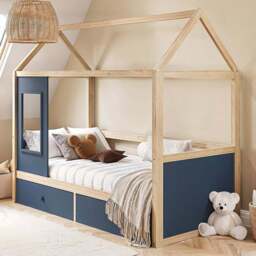 Flair Ted Blue Wooden Play House Bed Frame with Storage - Size: Single - Wilko