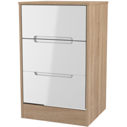 Crowndale Monaco 3 Drawer White Gloss and Bardolino Oak Bedside Cabinet Ready Assembled - White Gloss & Bardolino Oak - Wilko - thumbnail 4