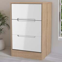 Crowndale Monaco 3 Drawer White Gloss and Bardolino Oak Bedside Cabinet Ready Assembled - White Gloss & Bardolino Oak - Wilko - thumbnail 1