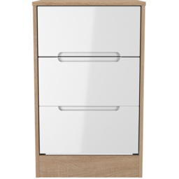 Crowndale Monaco 3 Drawer White Gloss and Bardolino Oak Bedside Cabinet Ready Assembled - White Gloss & Bardolino Oak - Wilko - thumbnail 3