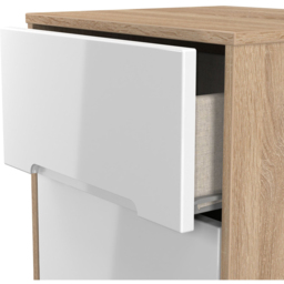 Crowndale Monaco 3 Drawer White Gloss and Bardolino Oak Bedside Cabinet Ready Assembled - White Gloss & Bardolino Oak - Wilko - thumbnail 7