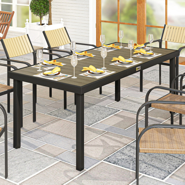 Outsunny 8 Seater Aluminium Frame Garden Dining Table Brown - Size: 74 x 190 x 90cm - Weathered Brown Wood-Effect - Wilko - image 1