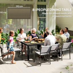Outsunny 8 Seater Aluminium Frame Garden Dining Table Brown - Size: 74 x 190 x 90cm - Weathered Brown Wood-Effect - Wilko - thumbnail 5