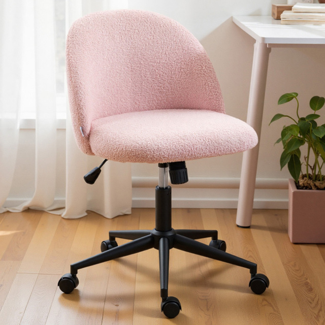 Portland Light Pink Teddy Fleece Height Adjustable Swivel Office Chair - Size: 84.5 x 52 x 59cm - Wilko - image 1