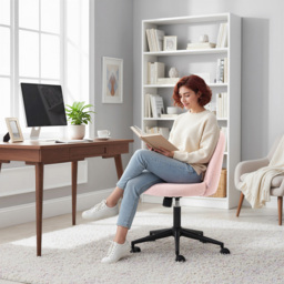 Portland Light Pink Teddy Fleece Height Adjustable Swivel Office Chair - Size: 84.5 x 52 x 59cm - Wilko - thumbnail 5