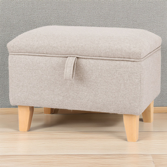 Living and Home 2 in 1 Cream Linen Upholstered Storage Ottoman - Size: 35 x 49 x 33cm - Wilko - image 1