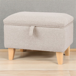 Living and Home 2 in 1 Cream Linen Upholstered Storage Ottoman - Size: 35 x 49 x 33cm - Wilko