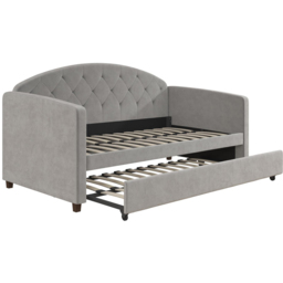 Dorel Aspen Light Grey Velvet Daybed with Trundle - Size: Single - Wilko - thumbnail 5