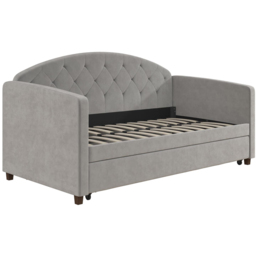 Dorel Aspen Light Grey Velvet Daybed with Trundle - Size: Single - Wilko - thumbnail 3