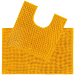 Allure Bath Fashions Mustard Chenille Supersoft Bobble Bath Mat and Pedestal Mat Set 2 Piece - Size: 50 x 80cm - Yellow - Wilko