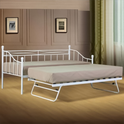 Brooklyn Single Sleeper White Metal Day Bed with Trundle - Wilko - thumbnail 1