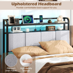Costway Double Bed Frame with LED Light and Charging Station - Brown - Wilko - thumbnail 5