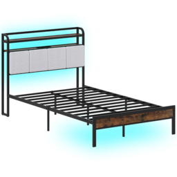 Costway Double Bed Frame with LED Light and Charging Station - Brown - Wilko - thumbnail 3