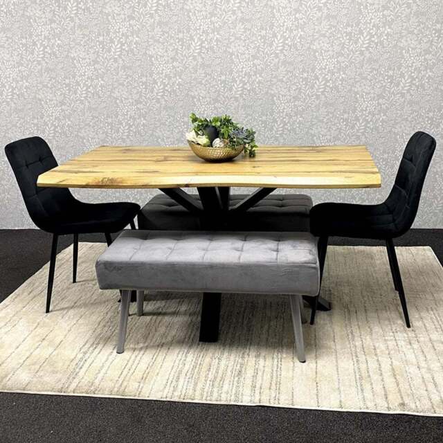 Kosy Koala 6 Seater Velvet Wooden Rectangle Dining Set with Bench Black and Grey - Multi - Wilko - image 1