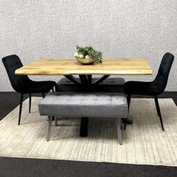 Kosy Koala 6 Seater Velvet Wooden Rectangle Dining Set with Bench Black and Grey - Multi - Wilko - thumbnail 1