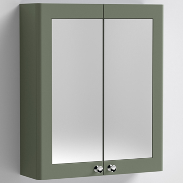 nuie Classique 2 Door Satin Green Wall Hung Mirror Cabinet - Size: 715 x 600 x 180mm - Wilko - image 1