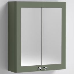 nuie Classique 2 Door Satin Green Wall Hung Mirror Cabinet - Size: 715 x 600 x 180mm - Wilko