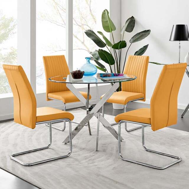 Furniturebox Arona Fontana 4 Seater Round Dining Set Mustard Yellow and Chrome - Wilko - image 1