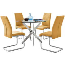 Furniturebox Arona Fontana 4 Seater Round Dining Set Mustard Yellow and Chrome - Wilko - thumbnail 3