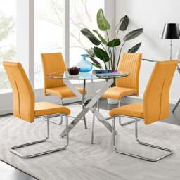 Furniturebox Arona Fontana 4 Seater Round Dining Set Mustard Yellow and Chrome - Wilko - thumbnail 1