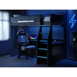 Recoil Ultimate Single Charcoal and Neon Blue Gaming High Sleeper Bed with LED - Flair - Wilko - thumbnail 6