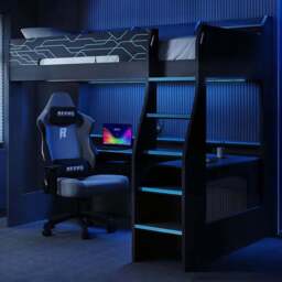 Recoil Ultimate Single Charcoal and Neon Blue Gaming High Sleeper Bed with LED - Flair - Wilko - thumbnail 1