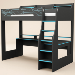 Recoil Ultimate Single Charcoal and Neon Blue Gaming High Sleeper Bed with LED - Flair - Wilko - thumbnail 3