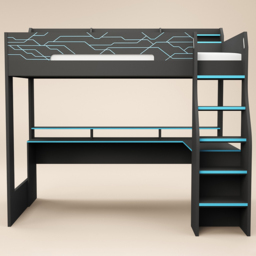 Recoil Ultimate Single Charcoal and Neon Blue Gaming High Sleeper Bed with LED - Flair - Wilko - thumbnail 4