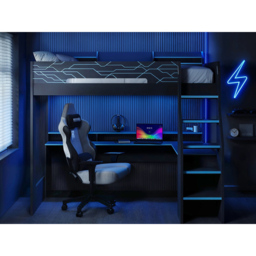 Recoil Ultimate Single Charcoal and Neon Blue Gaming High Sleeper Bed with LED - Flair - Wilko - thumbnail 5