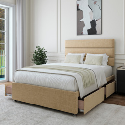 Bedmaster Small Double Cream Linen 4 Drawer Divan Base with Milan Headboard - Wilko - thumbnail 3