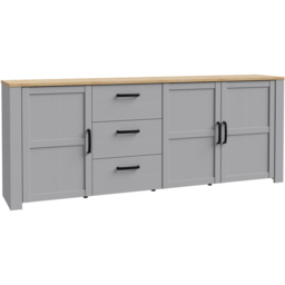 Florence Bohol 3 Door 3 Drawer Grey Riviera Oak Large Sideboard - Size: 42 x 220 x 87cm - Wilko - thumbnail 3