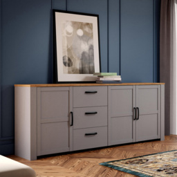 Florence Bohol 3 Door 3 Drawer Grey Riviera Oak Large Sideboard - Size: 42 x 220 x 87cm - Wilko - thumbnail 6