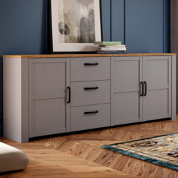 Florence Bohol 3 Door 3 Drawer Grey Riviera Oak Large Sideboard - Size: 42 x 220 x 87cm - Wilko