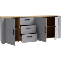 Florence Bohol 3 Door 3 Drawer Grey Riviera Oak Large Sideboard - Size: 42 x 220 x 87cm - Wilko - thumbnail 5