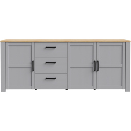 Florence Bohol 3 Door 3 Drawer Grey Riviera Oak Large Sideboard - Size: 42 x 220 x 87cm - Wilko - thumbnail 4