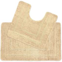 Allure Bath Fashions Lisa Beige Non-Slip Bath Mat and Pedestal Mat Set 2 Piece - Size: 45 x 75cm - Brown - Wilko