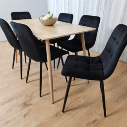 Kosy Koala 6 Seater Velvet Dining Set Wood Effect and Black - Portland - Wilko - thumbnail 3