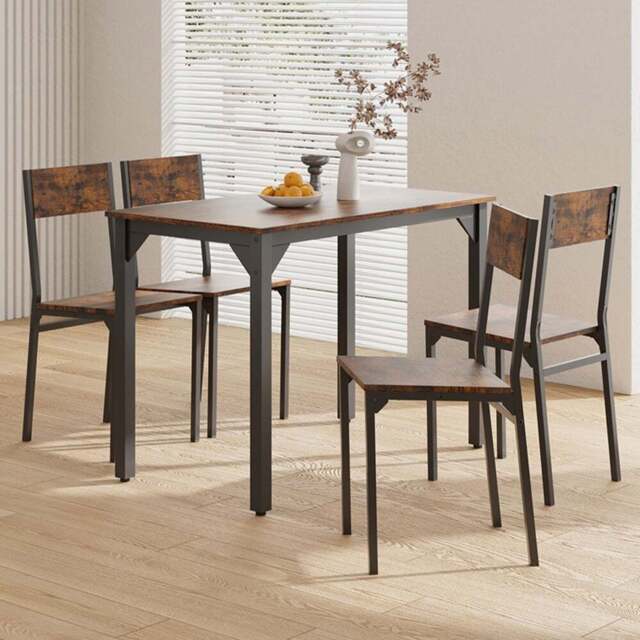 Living and Home 4 Seater Dining Set Black and Dark Brown - Black + Dark Brown - Wilko - image 1
