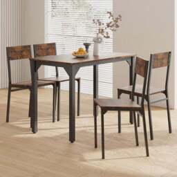 Living and Home 4 Seater Dining Set Black and Dark Brown - Black + Dark Brown - Wilko
