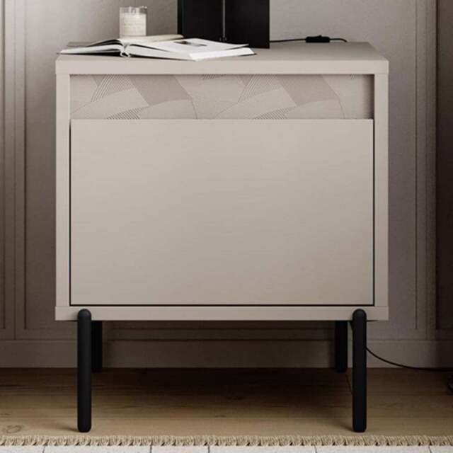 FWStyle Mott Single Drawer Sandstone Artex Detailed Bedside Table - Cream - Wilko - image 1