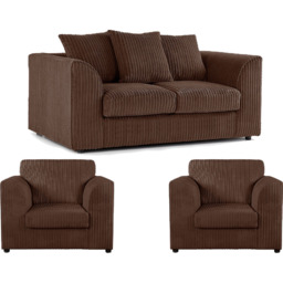 Luxor 4 Seater Chocolate Jumbo Cord Scatter Back Sofa Suite - Brown - Wilko - thumbnail 3