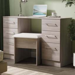 Crowndale Worcester 6 Drawer Grey Oak Kneehole Desk Ready Assembled - Size: 80 x 125 x 39cm - Wilko