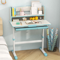 Costway Kids Single Drawer 2 Shelf Adjustable Tilted Desk Blue - Size: 92 x 59 x 20cm - Wilko