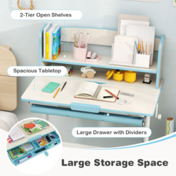 Costway Kids Single Drawer 2 Shelf Adjustable Tilted Desk Blue - Size: 92 x 59 x 20cm - Wilko - thumbnail 6