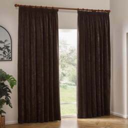 Yard Heavy Brown Chenille Velvet Pencil Pleat Curtains 229 x 137cm - Size: W 229 x D 137cm - Wilko - thumbnail 1