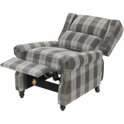 Living and Home Grey and Black Plaid Pattern Linen Pushback Recliner Armchair - Size: 105.5 x 87.5 x 156cm - Grey-Black - Wilko - thumbnail 3